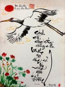Hình nền thư pháp - Cánh cò và mẹ