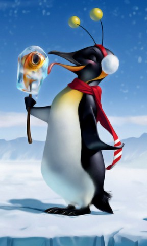 Hình nền hài hước – Chú chim cánh cụt cực dễ thương