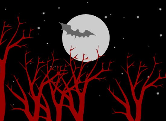 Hình nền halloween - Dơi bay qua rừng cây đỏ