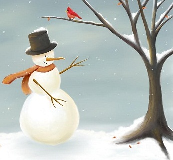 Hình nền giáng sinh - Người tuyết và chú chim nhỏ