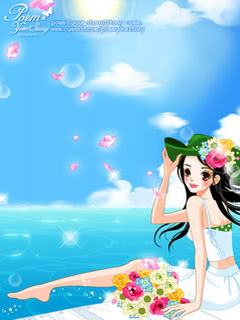 Hình nền hoạt hình girl xinh khoe sắc bên bờ biển