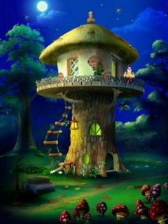 Hình nền hoạt hình - Ngôi nhà trong rừng đẹp huyền bí