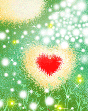 Hình nền tình yêu – Trái tim đập trên hoa vàng cỏ xanh